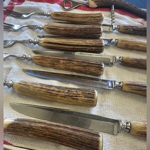 German Des-solingen-rostfrei - Stainless Steel cutlery, real Antler/Stag Handles